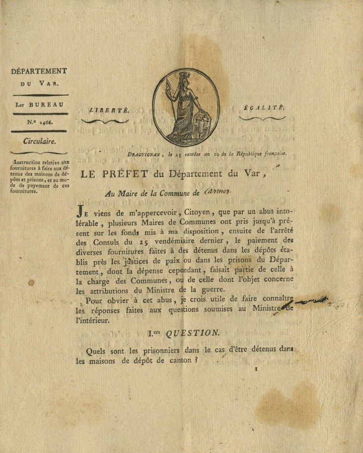 Fournitures des dtenus, 14 mars 1802 (4J1_1)