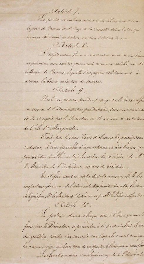 Contrat pour effecteur des voyages entre le contient et l'le - 15 fvrier 1874 (AD06_1Y24(3))