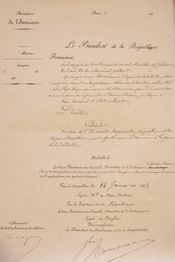Rapport sur le fort affect aux condamns  la peine de dtention - 16 janvier 1874 (AD06_1Y24)