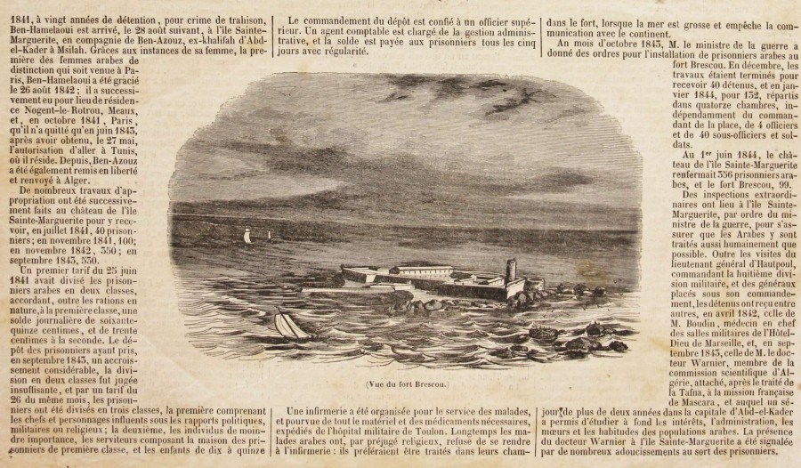 Article sur les prisonniers arabes  l'le Sainte Marguerite - L'Illustration, Journal Universel - 1844 (AD06_1Z263(3))