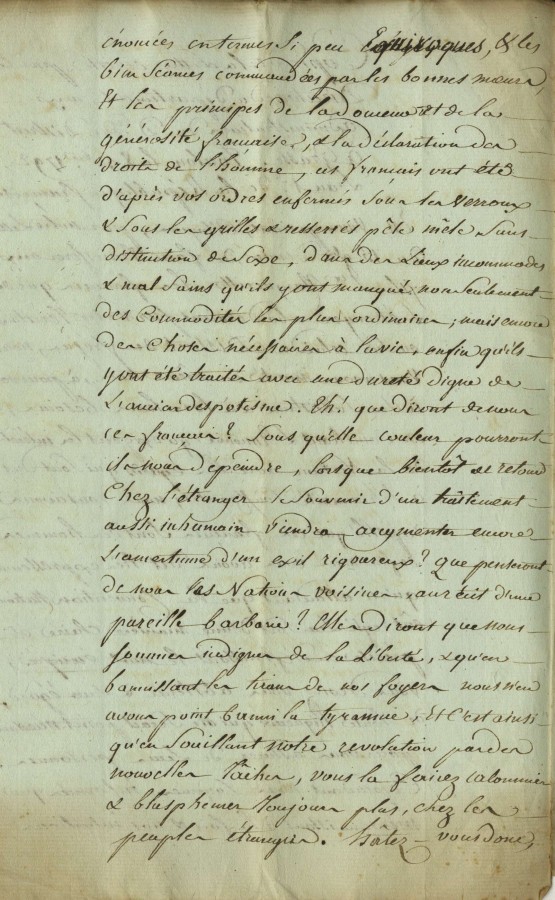 Courrier des administrateurs du Directoire  propos des migrs dtenus au fort de l'le Ste Marguerite en 1792 (2J1_004)