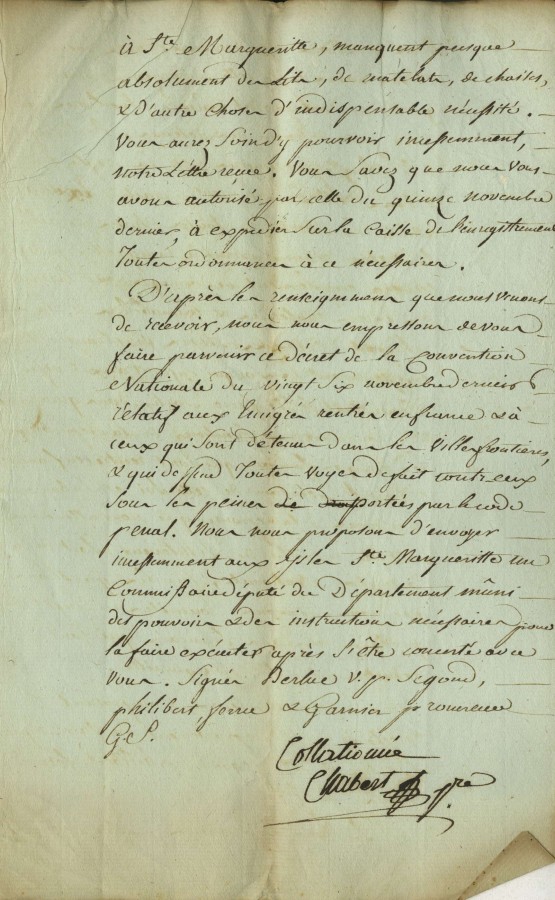 Courrier des administrateurs du Directoire  propos des migrs dtenus au fort de l'le Ste Marguerite en 1792 (2J1_007)