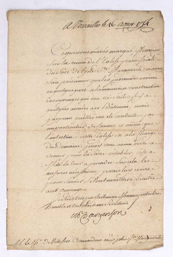En bas de page, lettre au commandant M. de Villefort (GG14)