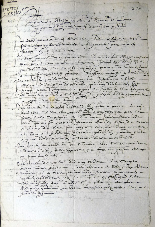 Premire page du manuscrit, 1597  Carpentras, bibliothque-muse Inguimbertine, Ms 1787 fol 230