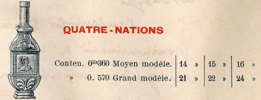 Tarifs du flacon "Quatre Nations". Annes 1900 (4S6)