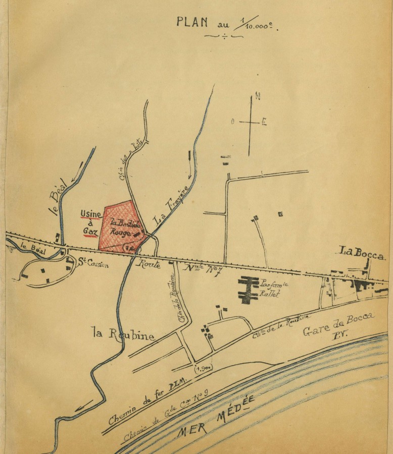 Plan de localisation de la nouvelle usine  gaz , quartier La Bocca. 1929 (8O4)