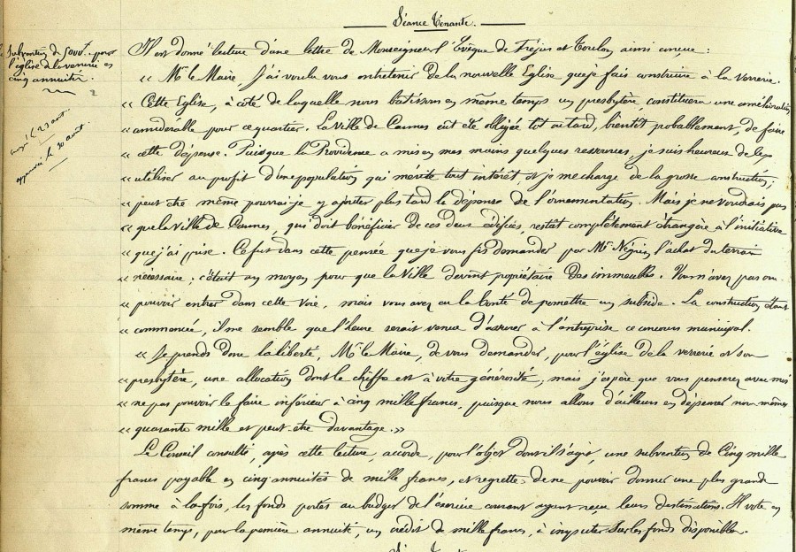 Dlibration municipale pour la construction d'une glise  La Bocca. 1877 (1D18)