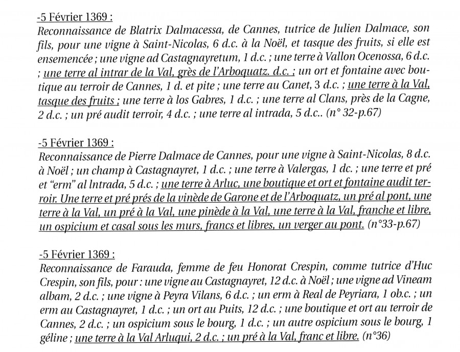 Textes de 1369 avec la vieille forme "Arboquatz" (page 21, BH385, livre de Pierre Cosson)