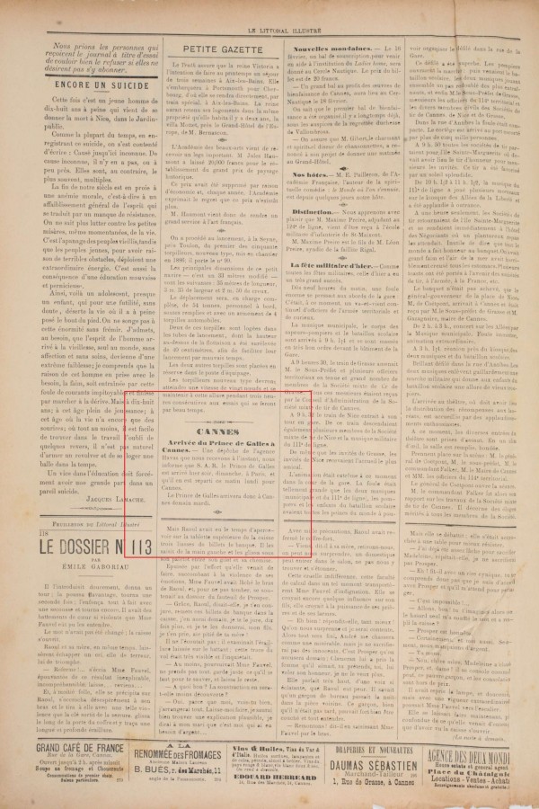 Encart sur l'arrive du Prince de Galles  Cannes (Le Littoral Ilustr, 8 fvrier 1887)