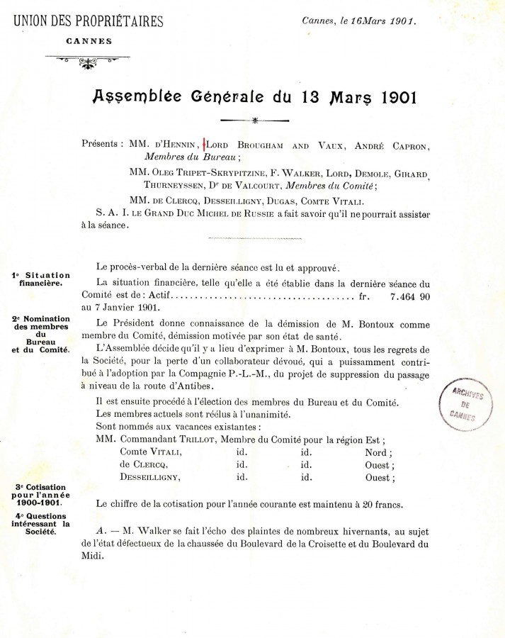 Mars 1901, runion de l'Union des Propritaires (3D25_1901_03_13_1)