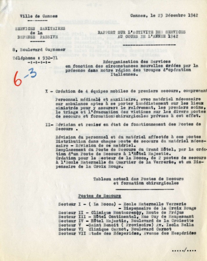 L'occupation italienne - Extrait du rapport municipal sur la rorganisation des Services, 1942 (4H20)