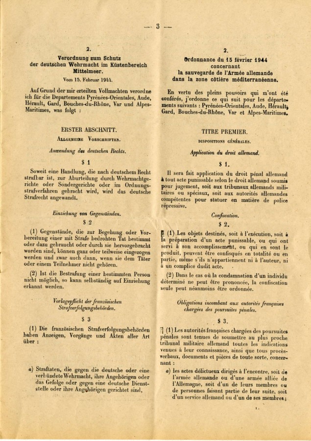 Extrait du Journal Officiel au sujet de la sauvegarde allemande de la zone ctire mditerranenne, 15 fvrier 1944 (4H36) 
