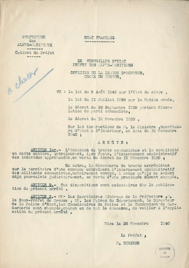 Sanctions contre les communistes, 1940 (4H11)