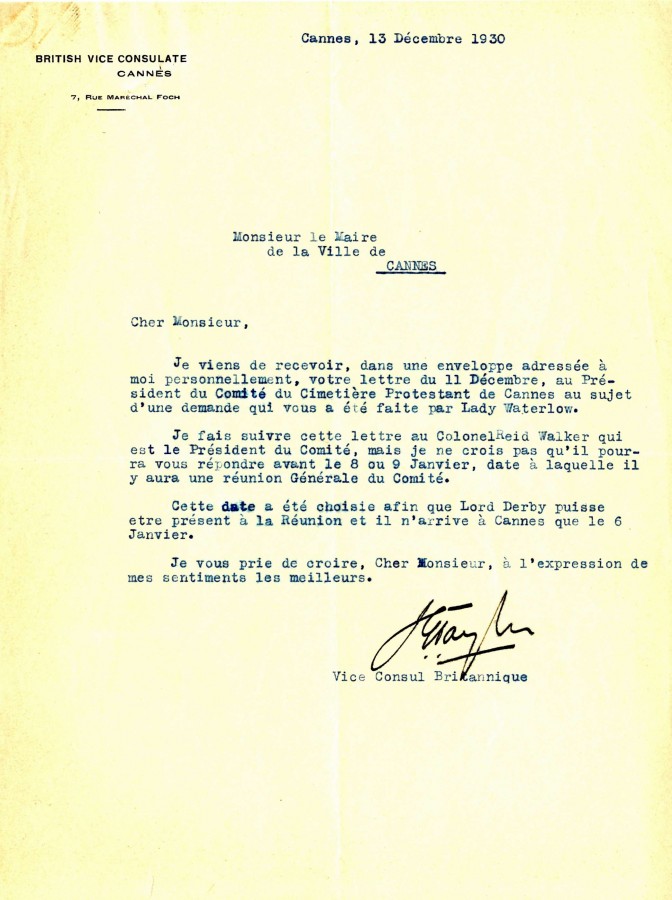 Lettre du vice-consul britannique, Mr Taylor, 1930 (4N6)