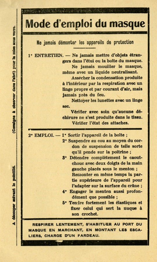 Brochure pour le mode d'emploi des masques  gaz, 1939-1945 (4H16)