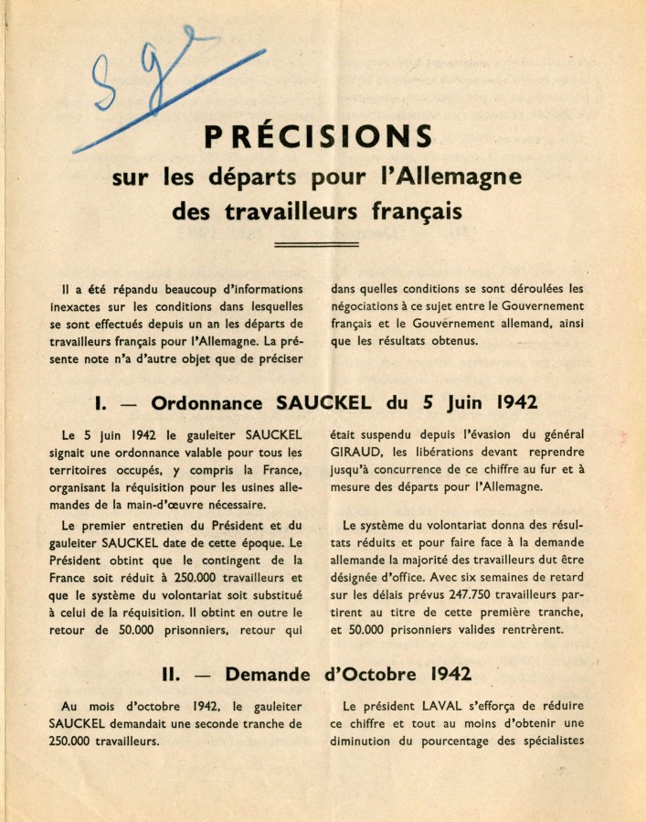 Tract en faveaur du Service du Travail Obligatoire, 1943 (4H53)