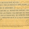 T�l�gramme affirmant la souveraint� fran�aise lors de l'occupation par les troupes italiennes, 1942 (4H31)