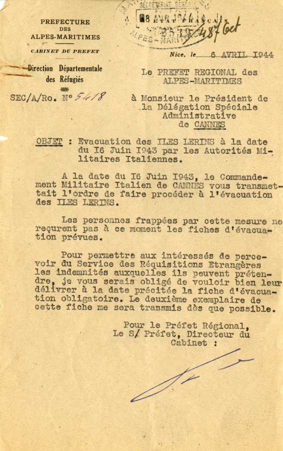 Rquisition : vacuation des Iles de Lrins, 1944 (4H55)