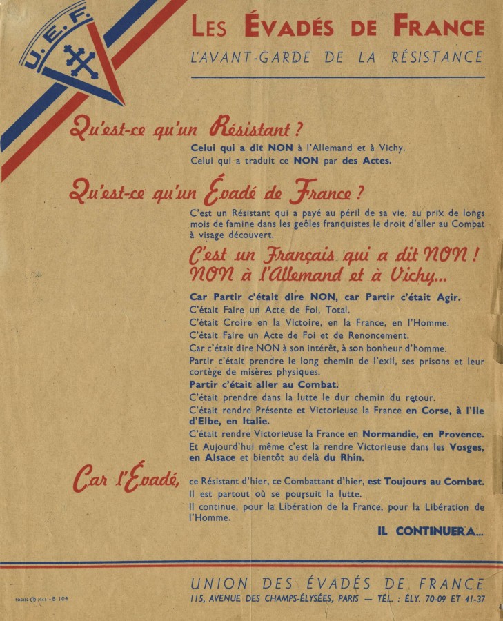 Tract Les Evads de France, l'avant-garde de la Rsistance, s.d. (4H69)