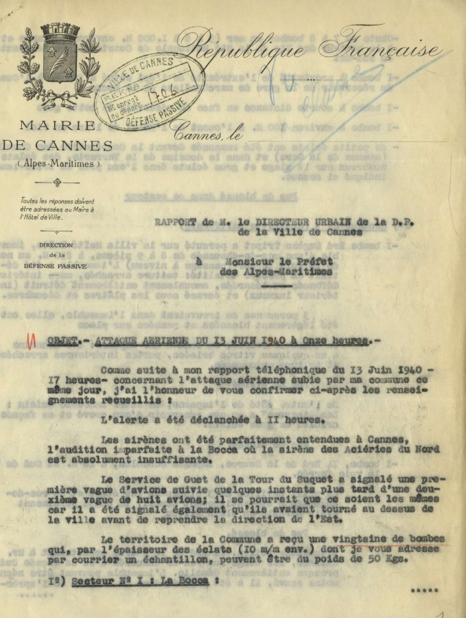 Rapport dtaill sur le bombardement du 13 juin 1940, 1940 (4H46)