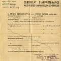  Certificat d'appartenance aux Forces Françaises de l'Intérieur (F.F.I.), 1949 (36NUM61)