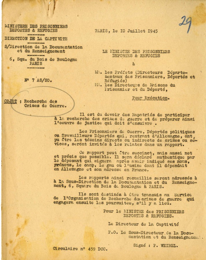 Epuration, recherche des crimes de guerre  Cannes, 1945 (4H63)