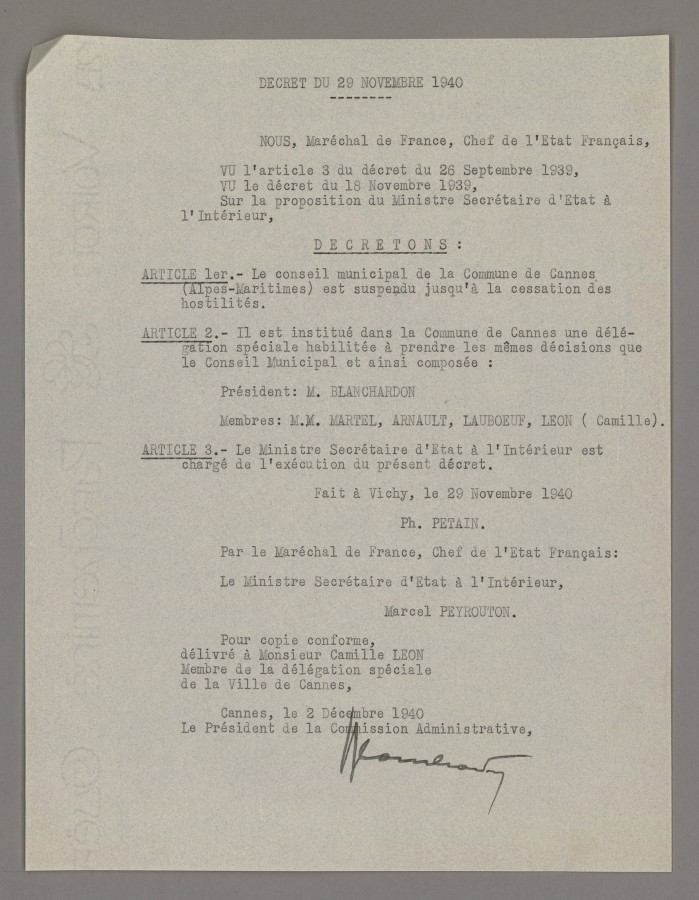 Nomination des nouveaux responsables municipaux par Vichy (1K63_0005)