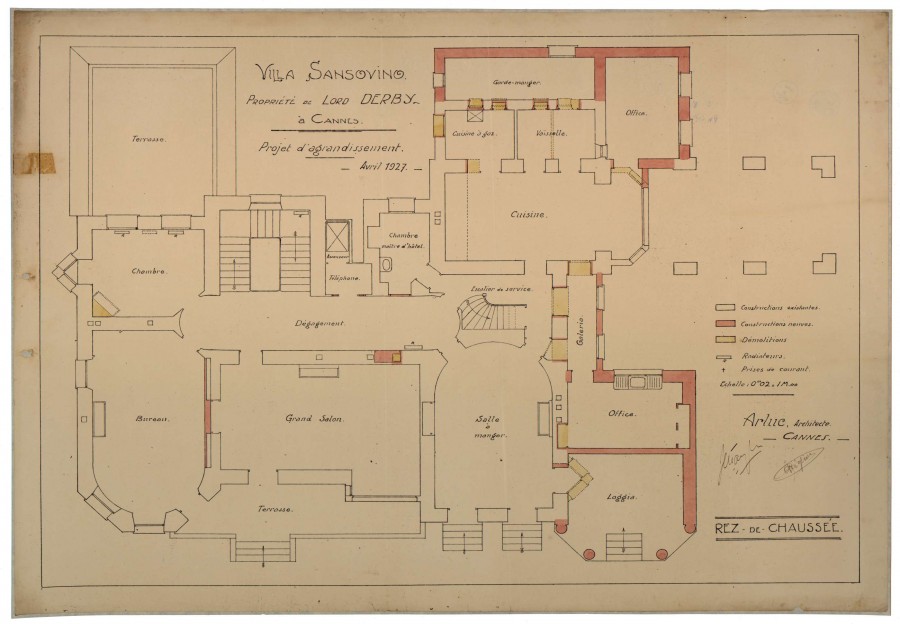 Transformation de la villa Sansovino en avril 1927, plan de l'architecte Arluc (AMC 3S73)