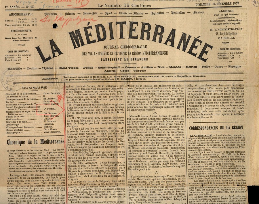 Presse locale, article sur les Tripet-Skrypitzine, 14 dcembre 1879 (19S35_119)