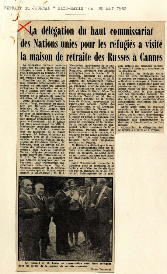 Visite du Haut-Commissariat aux rfugis, article de 1962, Cannes (60W27  journal Nice-Matin)
