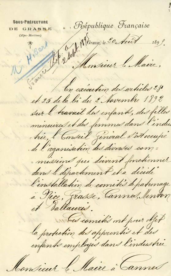 Protection des enfants, lettre de 1895, 1, AMC 7F47