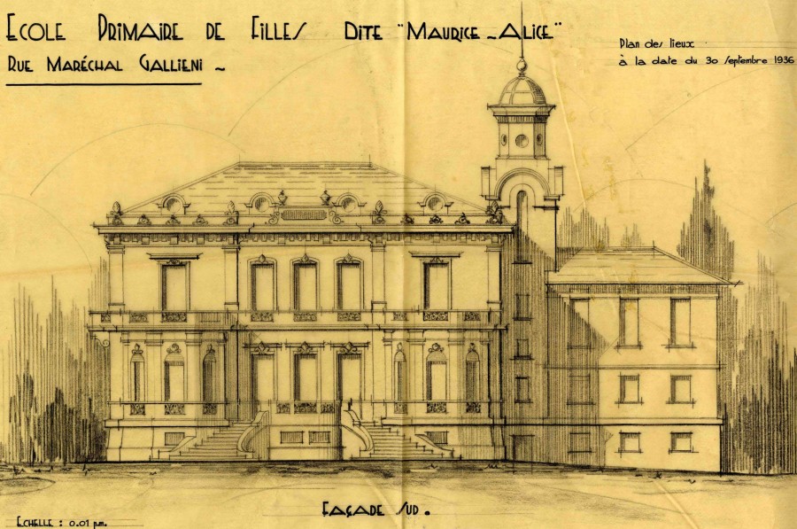 Plan d'une cole primaire de filles, villa Maurice-Alice, 1936, AMC 11M16