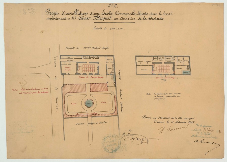 Projet d'installation d'une cole communale mixte, quartier de La Croisette, 1895, AMC 4Fi19