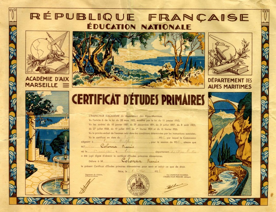Certificat d'tudes, 1935, prt priv