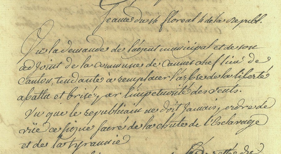 Texte de 1795 mentionnant l'arbre de la liberté, Révolution française (AMC 1D6_149)
