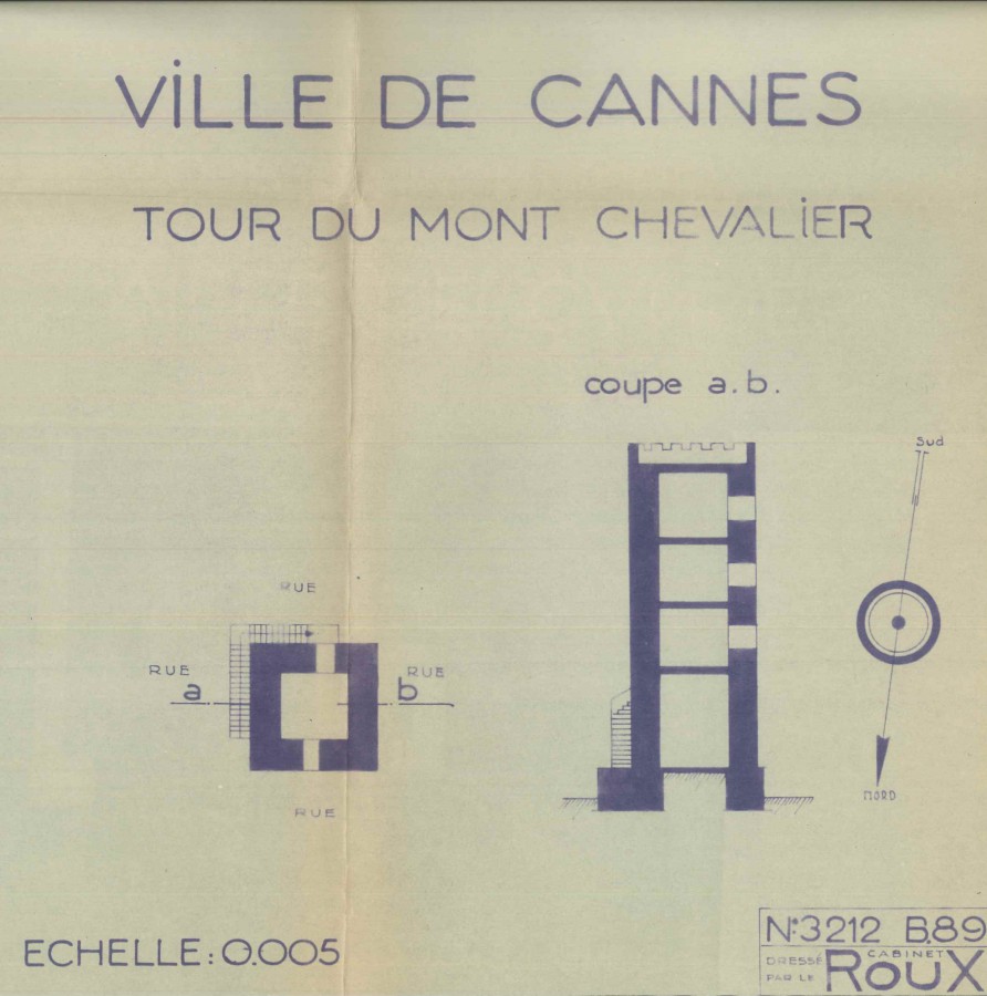 Plan sommaire de la tour carre, 1944, ville de Cannes, Cabinet Roux, 2R82