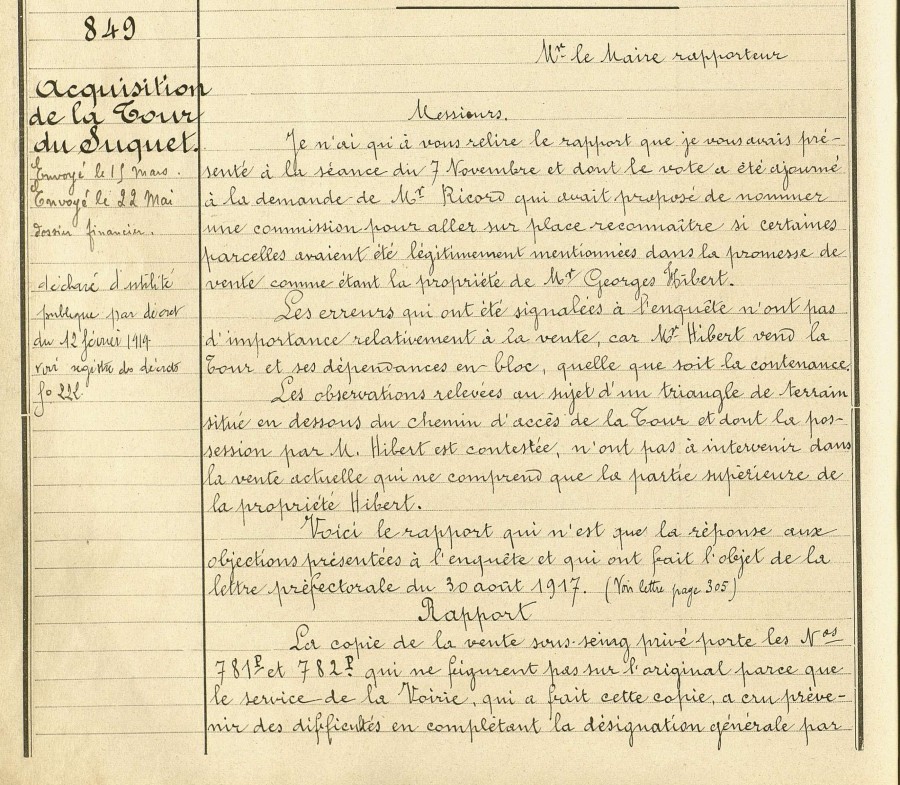 Acquisition de la tour du Suquet, 1918, dlibration, AMC 1D47_339