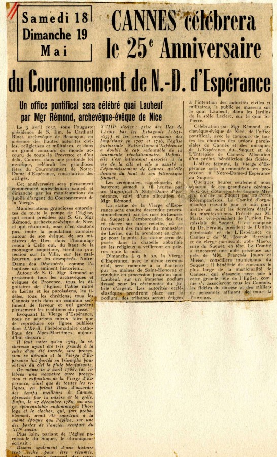 1957, article de presse relatant la crmonie du couronnement de 1932, cote 22W279