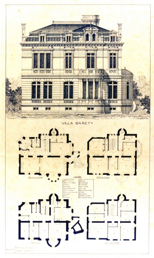 Faade et plan des niveaux de la villa Barty, AMC 14Fi220