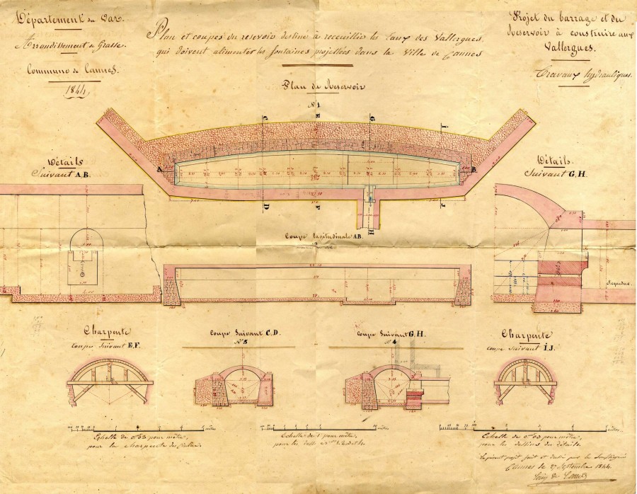 Plan d'un rservoir d'eau pour les Vallergues, 1844, AMC 607