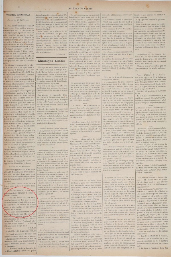 Rectification du chemin des Vallergues, 8 octobre 1882, conseil relat dans la presse (Jx2_Echos de Cannes)