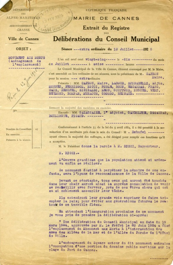 Dlibration juillet 1925, amnagement d'un emplacement (5M6)