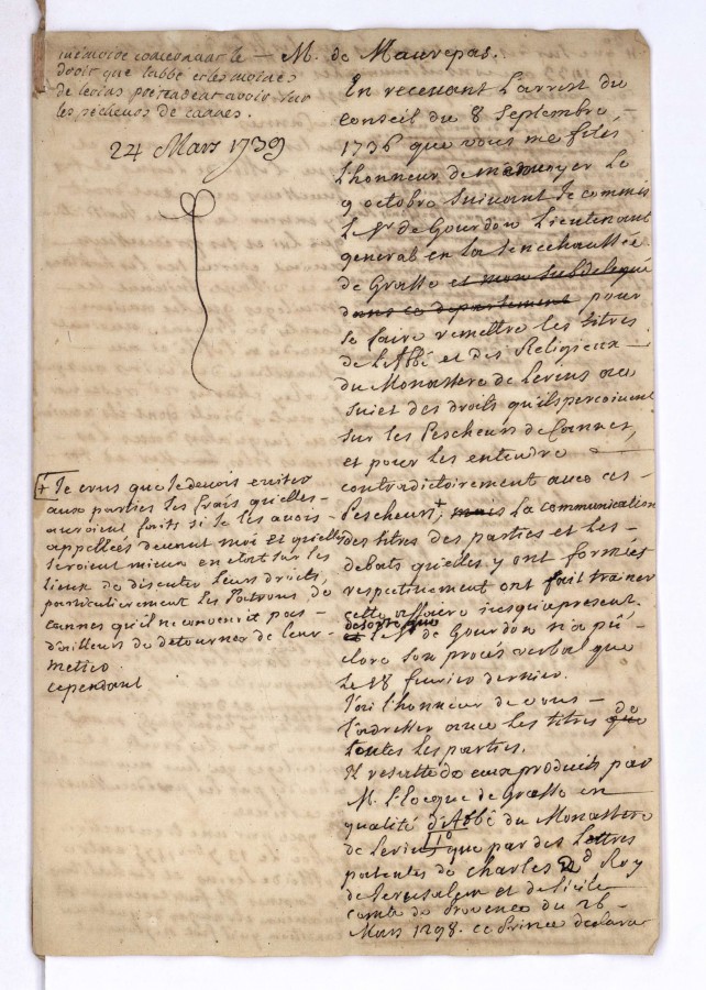 1739, mmoire sur les droits dtenus sur les pches par le monastre de Lrins (AMC FF9_1)