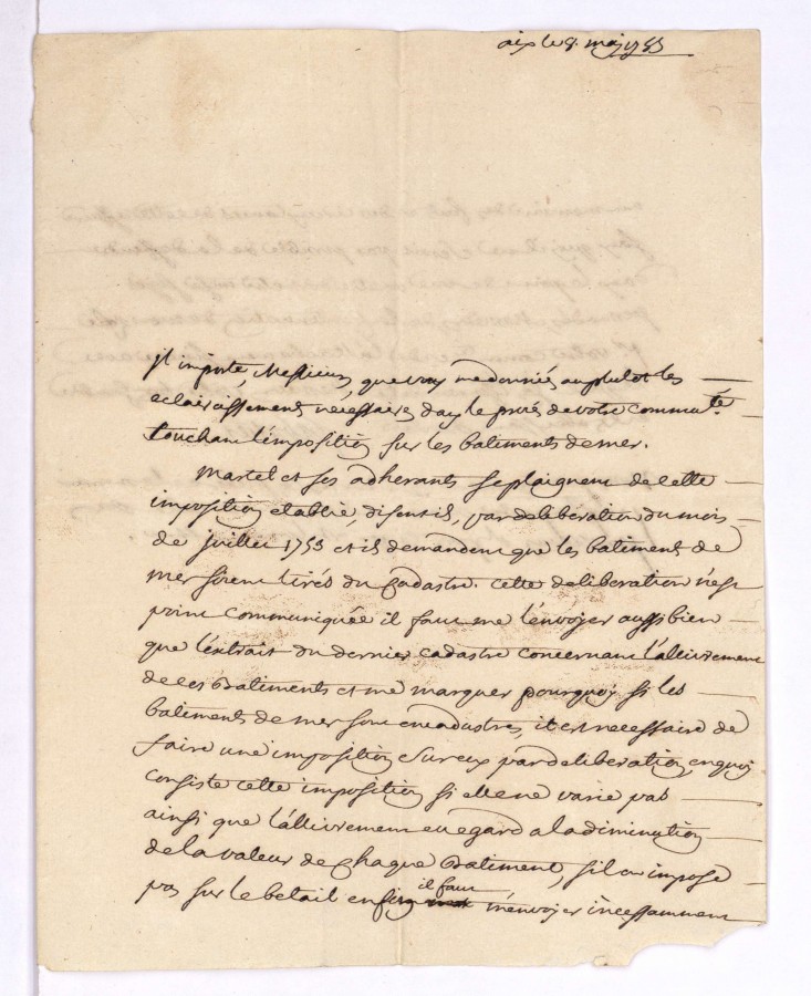 1755, imposition sur les btiments de mer, lettre (AMC CC93)