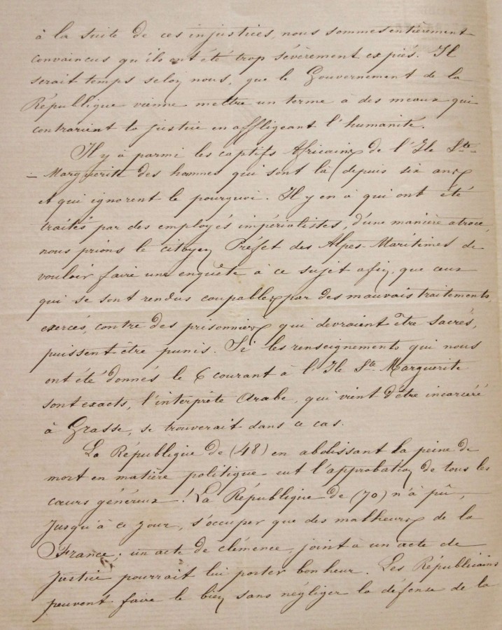 Demande du Maire de Cannes d'une remise en libert des prisonniers arabes - septembre novembre 1870 (AD06_1R304(4))
