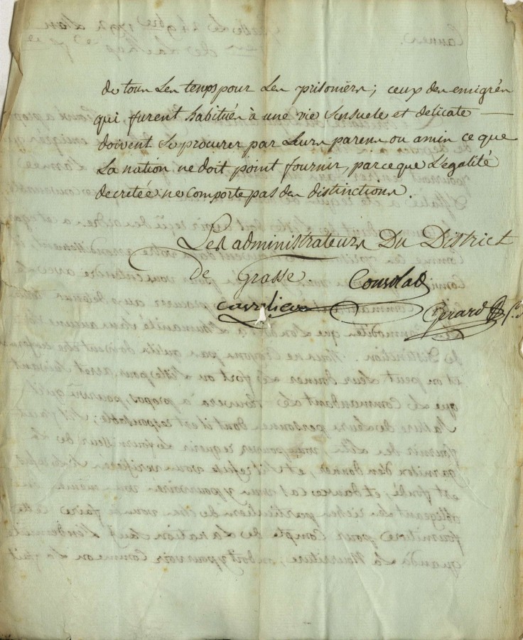 Courrier des administrateurs du Directoire  propos des migrs dtenus au fort de l'le Ste Marguerite en 1792 (2J1_002)