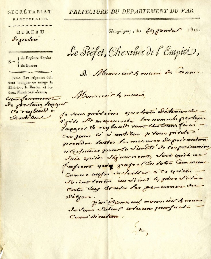 Lettre du Prfet, Chevalier de l'Empire (4J3)