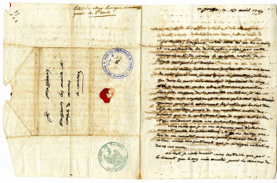 Manuscrit sign Mgr de Prunires, 1789, AMC AA6_1