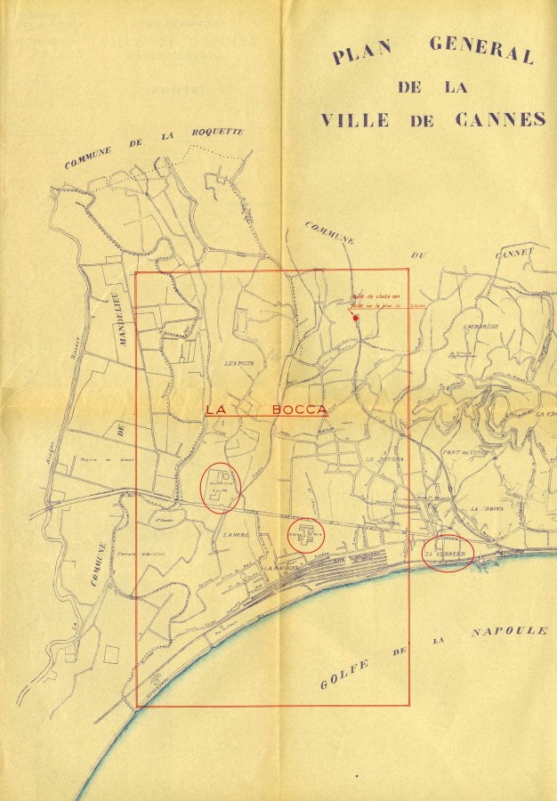 Extrait d'un plan de la ville de Cannes, localisation du quartier Cannes La Bocca. 1943 (4H47)