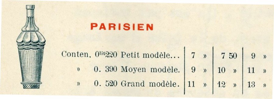 Tarifs du flacon "Parisien". Annes 1900 (4S6)